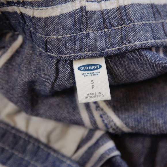 Old Navy Blue White Striped High Rise Wide Leg Linen Trousers Pants w Pockets - Picture 7 of 8